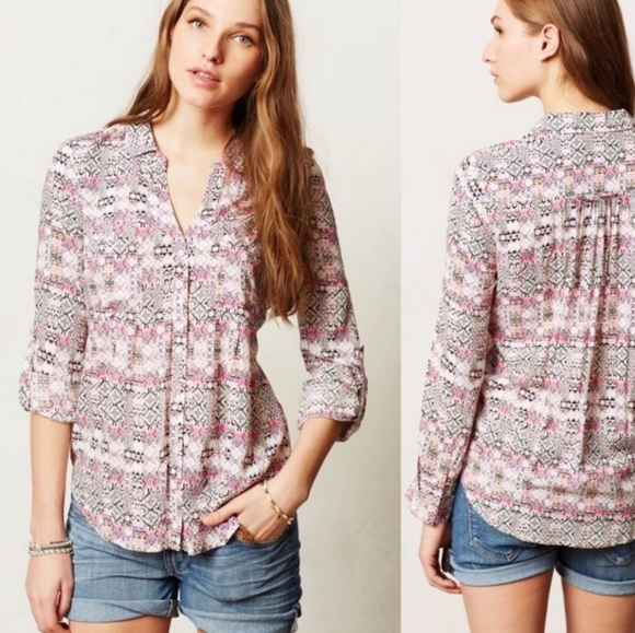 Anthropologie Maeve Islet Floral Print Button Down Rayon Casual Summer XS - Picture 2 of 16